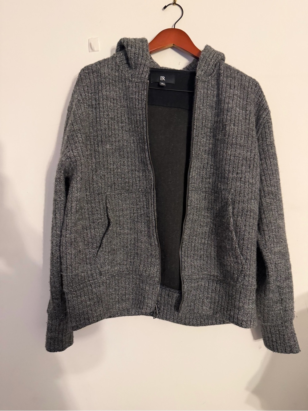 Banana Republic Charcoal Ribbed Zip Hoodie Sweater